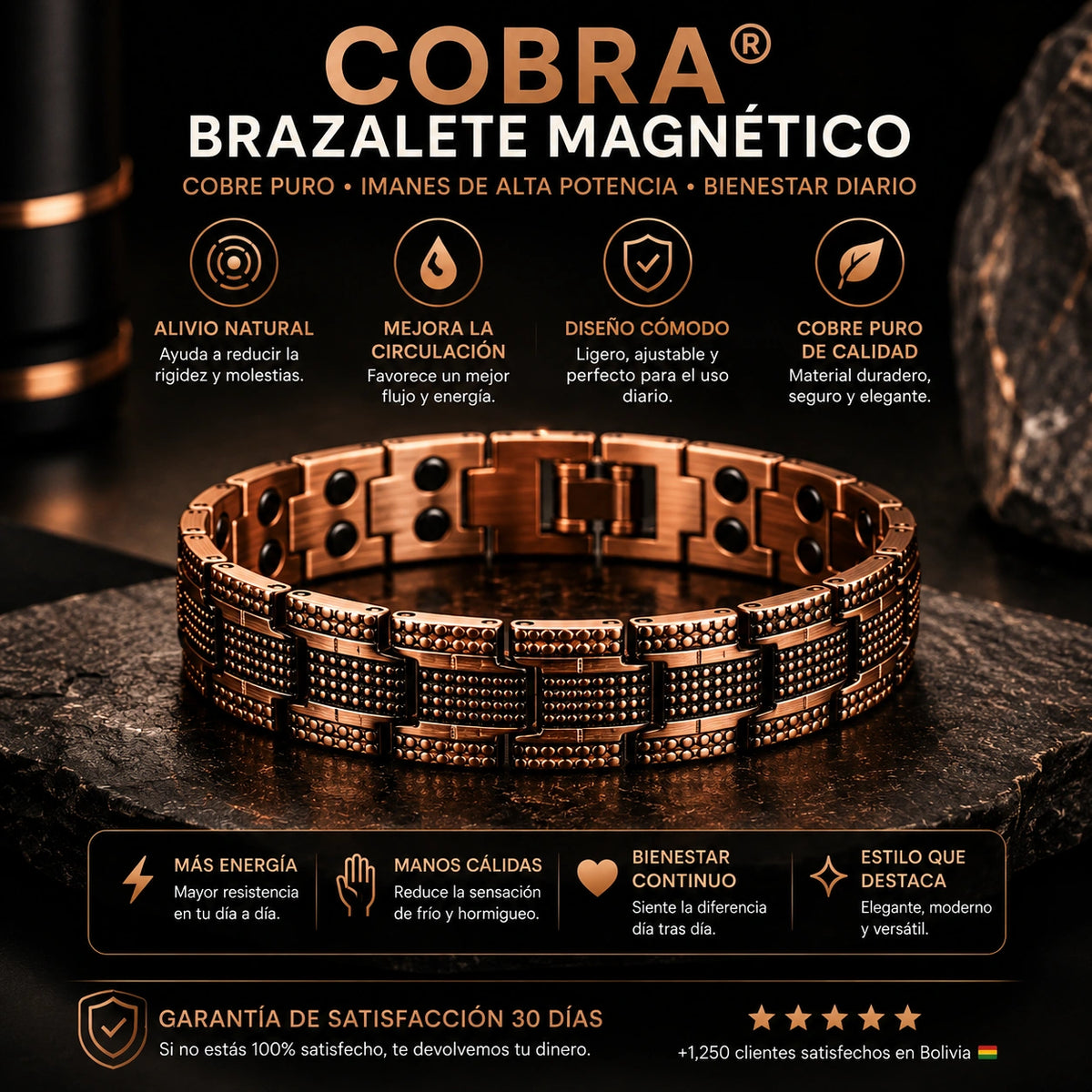Cobra® Brazalete Magnético de Cobre Puro – Alivio del Dolor y Mejor Circulación