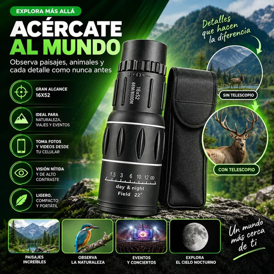 Monocular 16x52 de Largo Alcance – Mira Más Lejos con Claridad